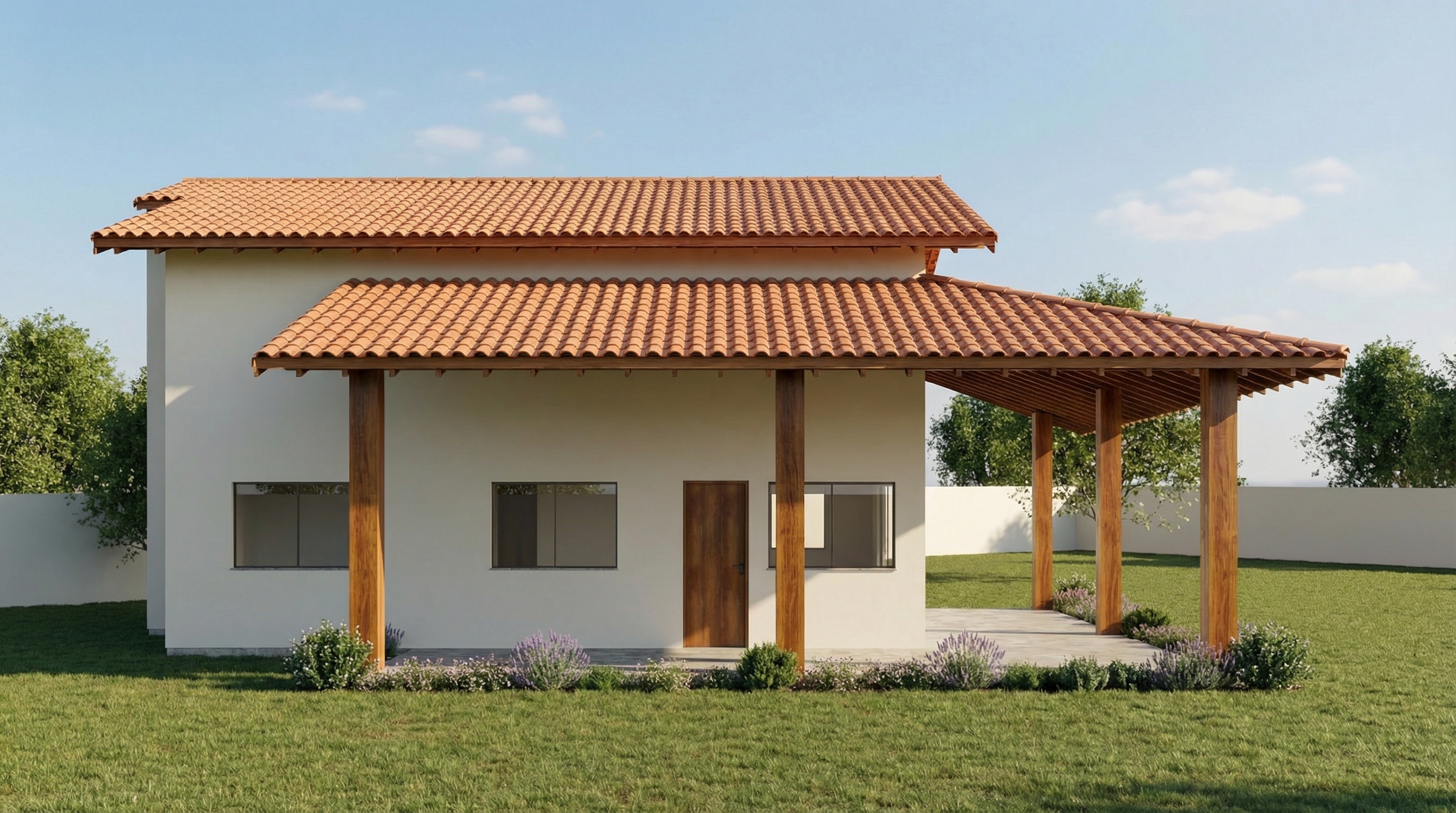 Perspectiva interna — sala integrada e varanda